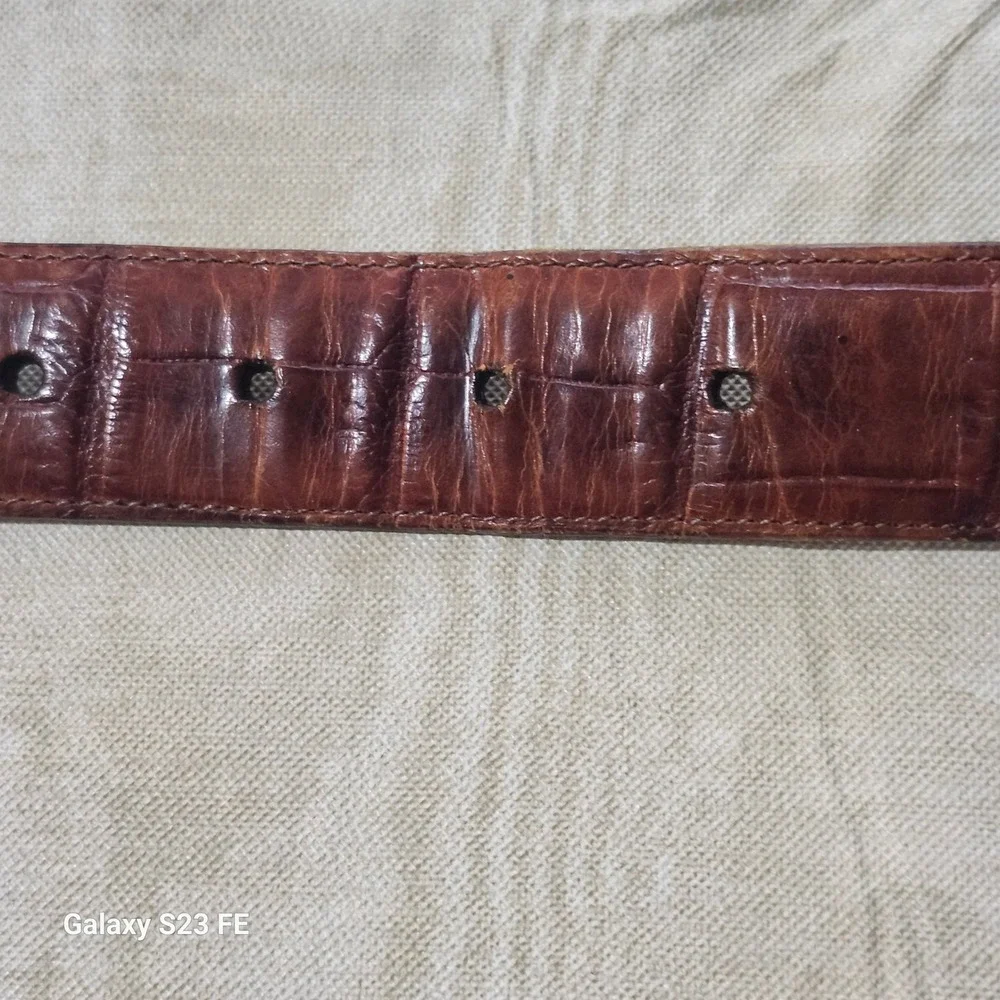 Brighton Leather Belt Men 34 Brown Croc Embossed Calfskin Solid Brass Buckle USA